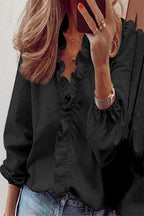 V-Ausschnitt Bluse mit Rüschendetails an den Ärmeln