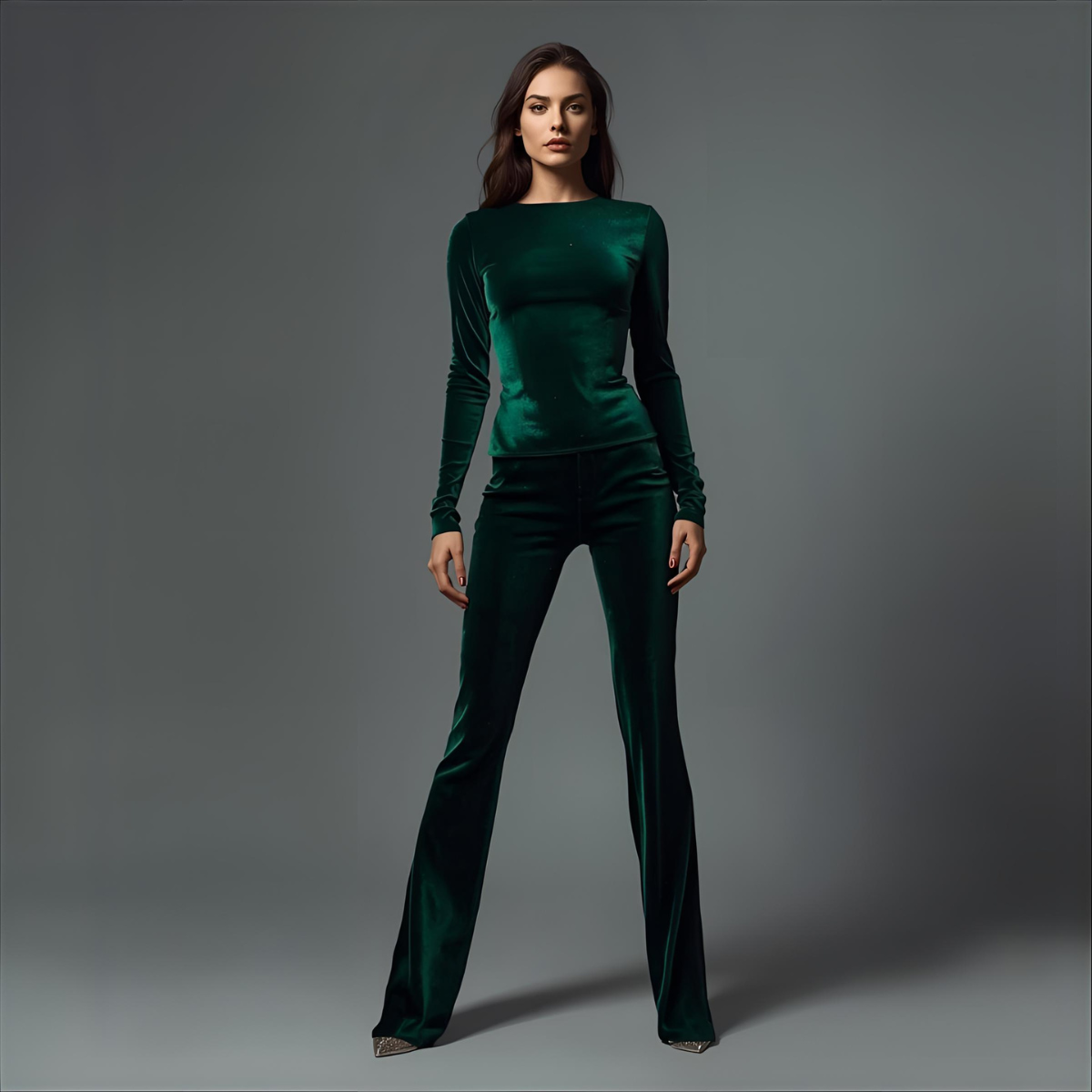 EMERALDIN | Langarmtop aus Smaragdsamt