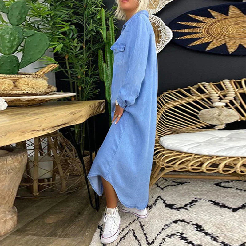 Unifarbenes Denim-Kleid für Frauen