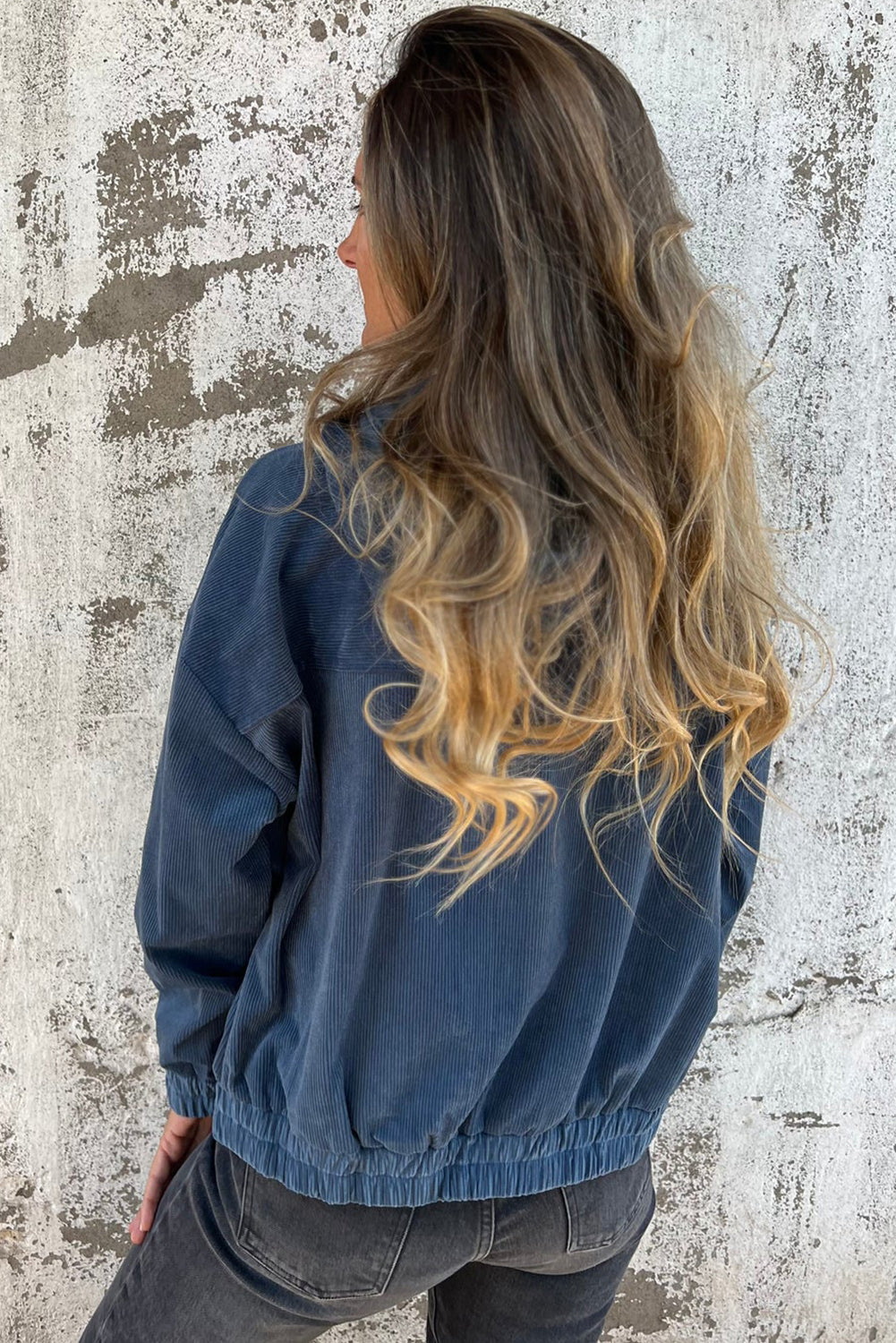 Teal Kapuzenjacke mit verstellbarem Kordelzug und Zip-Verschluss