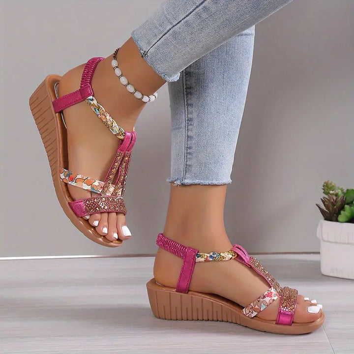 Boho-Chic Geflochtene Keil-Sandalen