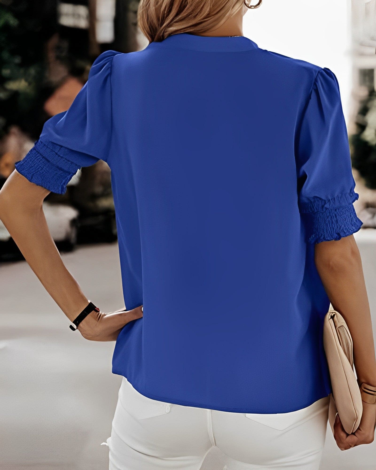 Kurze Ärmel Bluse mit V-Ausschnitt