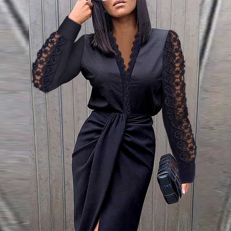 Elegantes Langarm-Cocktailkleid für Damen | Glamouröses Abendoutfit