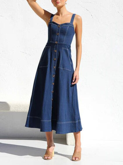Leichtes Denim-Midikleid mit Knopfakzenten