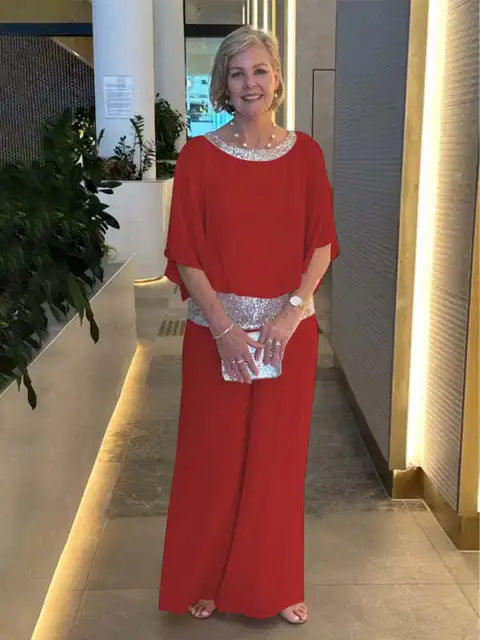 Elegantes Abendensemble: Glitzerndes Top mit Palazzo-Hosen