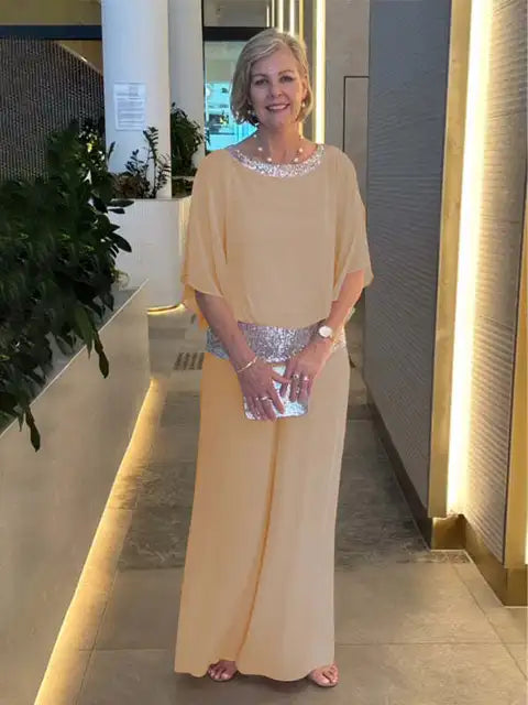 Elegantes Abendensemble: Glitzerndes Top mit Palazzo-Hosen