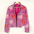 Samtkurzmantel mit Pailletten und Herzdesigns