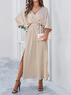 Taupe Damen Wickelkleid für jeden Anlass