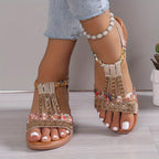 Boho-Chic Geflochtene Keil-Sandalen