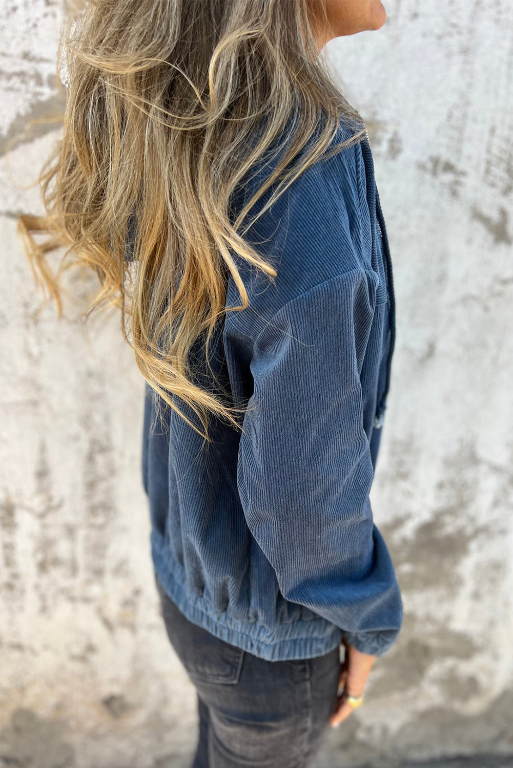 Teal Kapuzenjacke mit verstellbarem Kordelzug und Zip-Verschluss